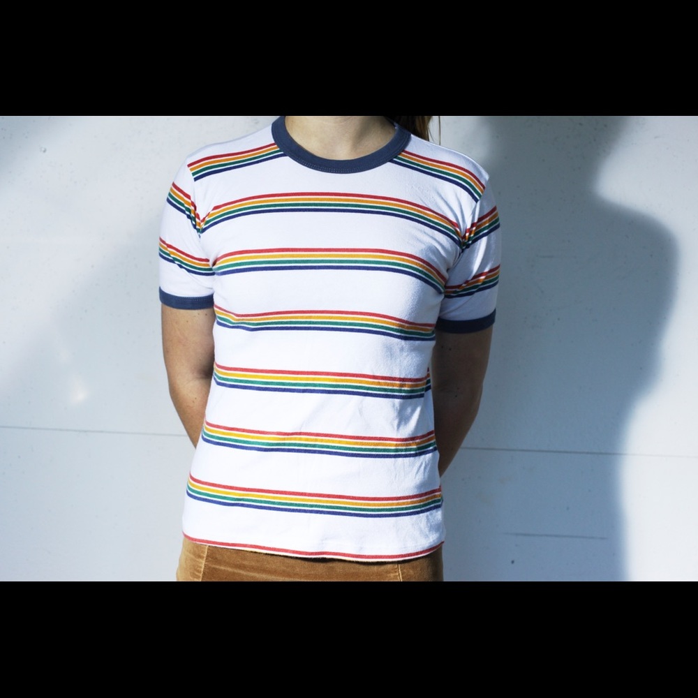 Super soft rainbow striped shirt sleeve t-shirt
